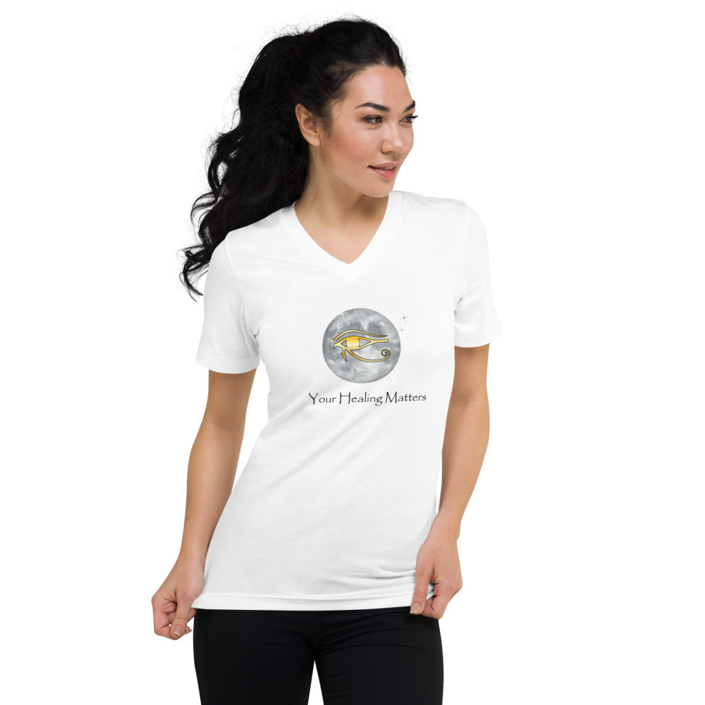 Unisex Short Sleeve V-Neck T-Shirt (White)