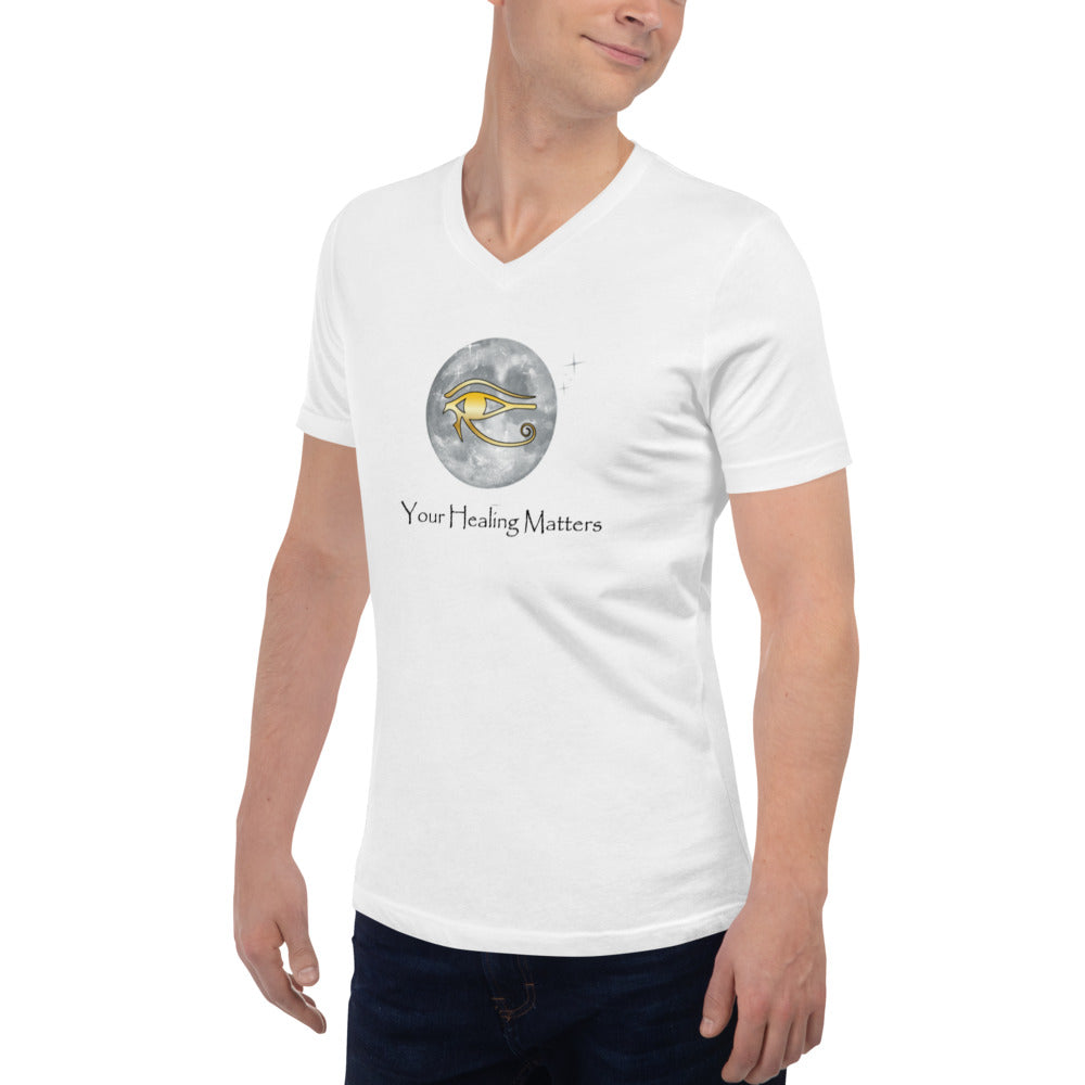 Unisex Short Sleeve V-Neck T-Shirt (White)