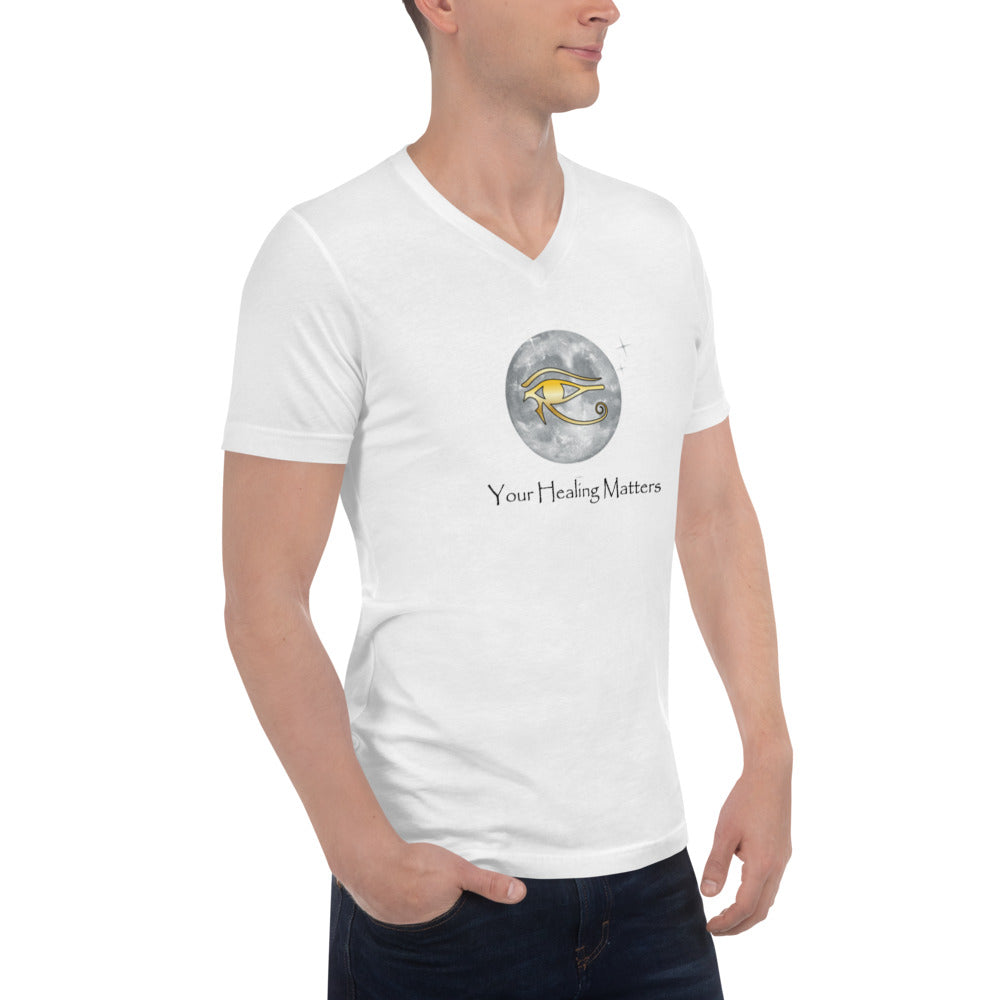 Unisex Short Sleeve V-Neck T-Shirt (White)
