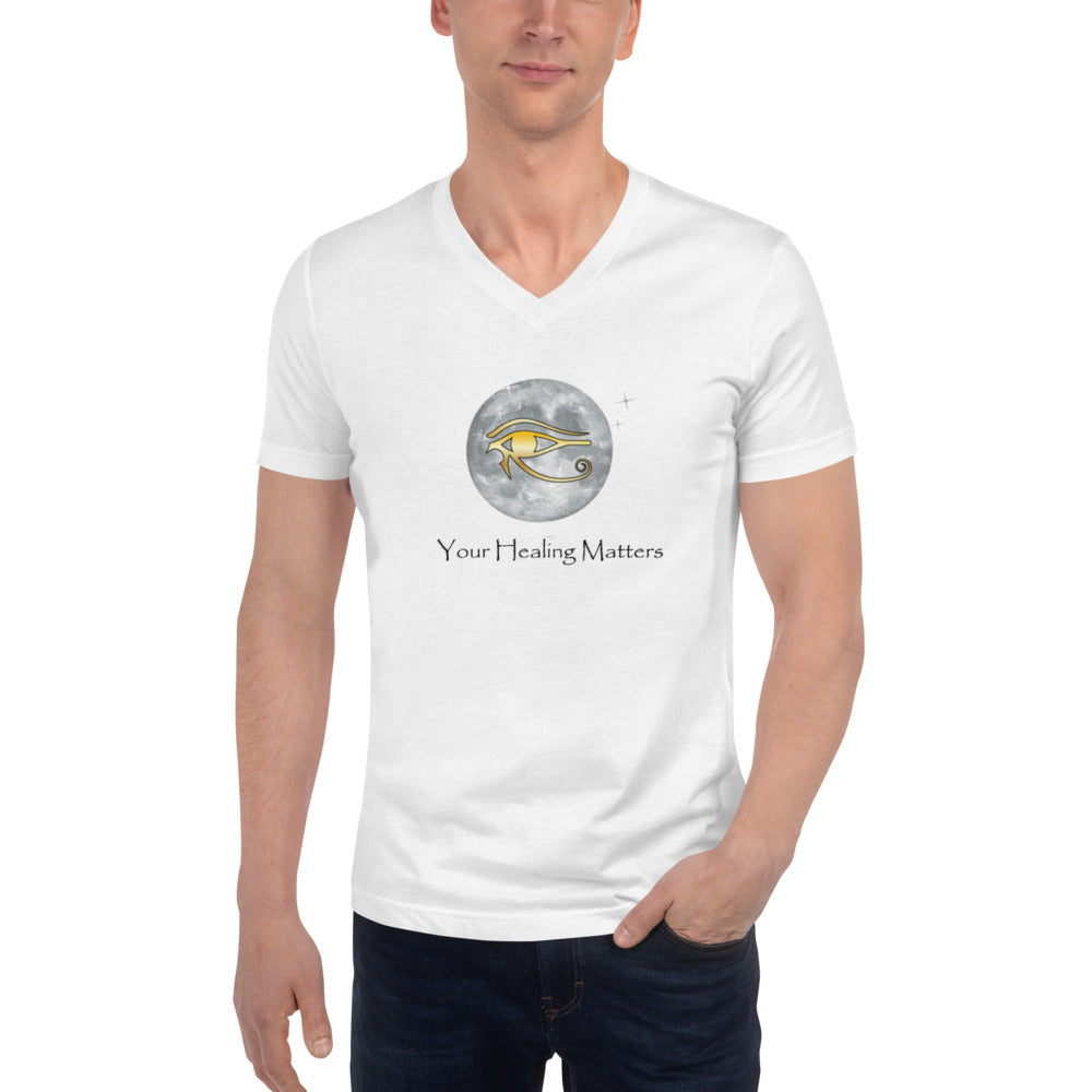 Unisex Short Sleeve V-Neck T-Shirt (White)